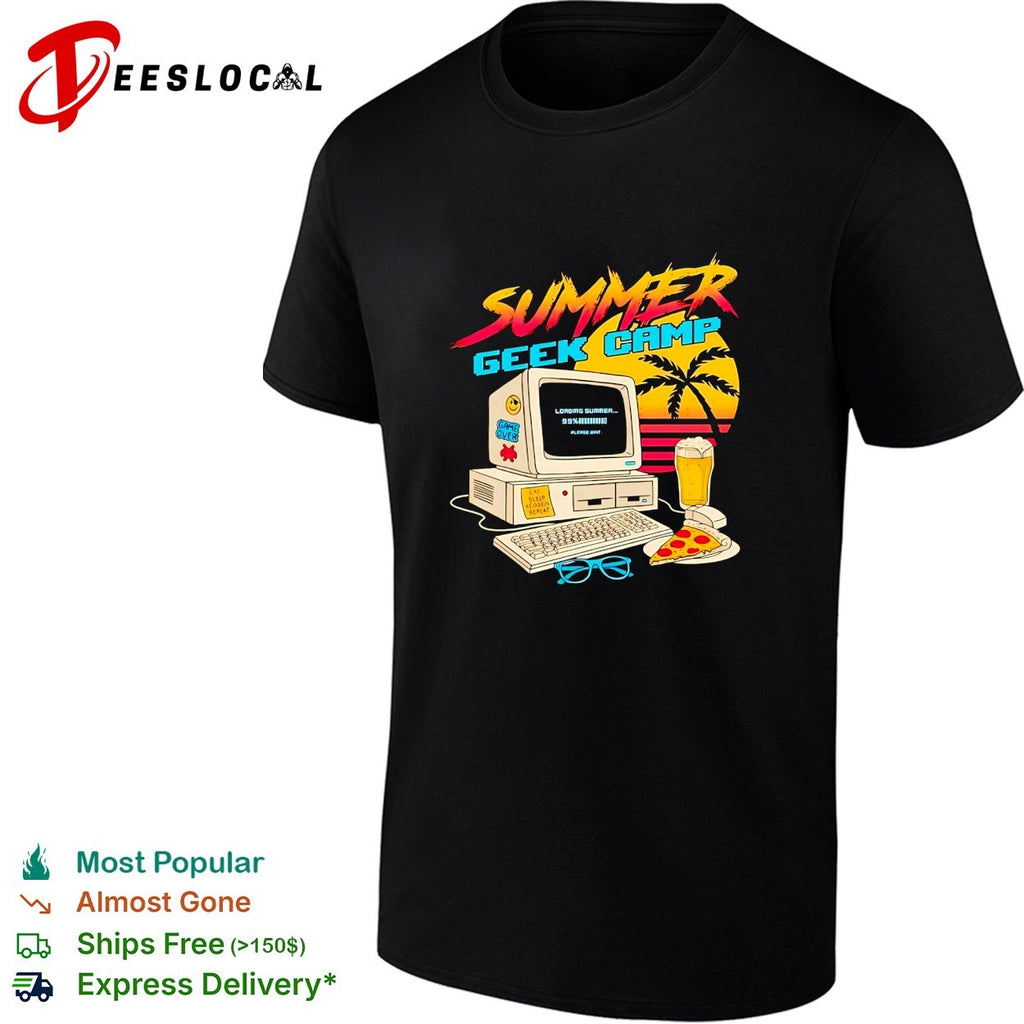 Summer geek camp retro computer loading summer eat sleep code repeat shirt