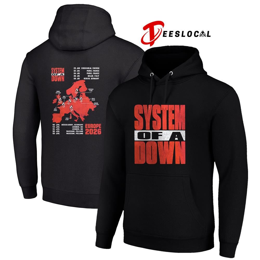 System Of A Down EU and UK tour big logo with map dates schedule shirt