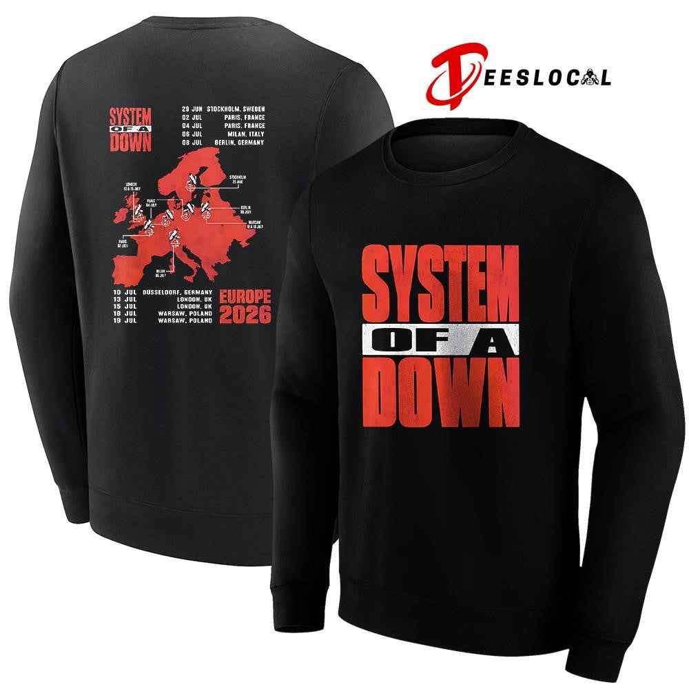 System Of A Down EU and UK tour big logo with map dates schedule shirt