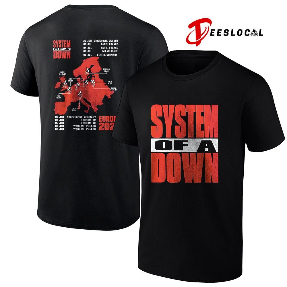 System Of A Down EU and UK tour big logo with map dates schedule shirt