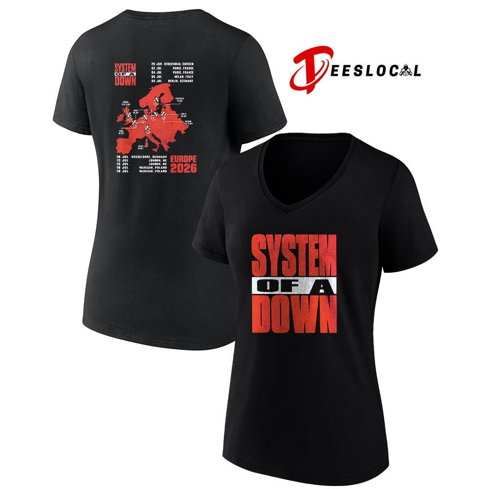 System Of A Down EU and UK tour big logo with map dates schedule shirt