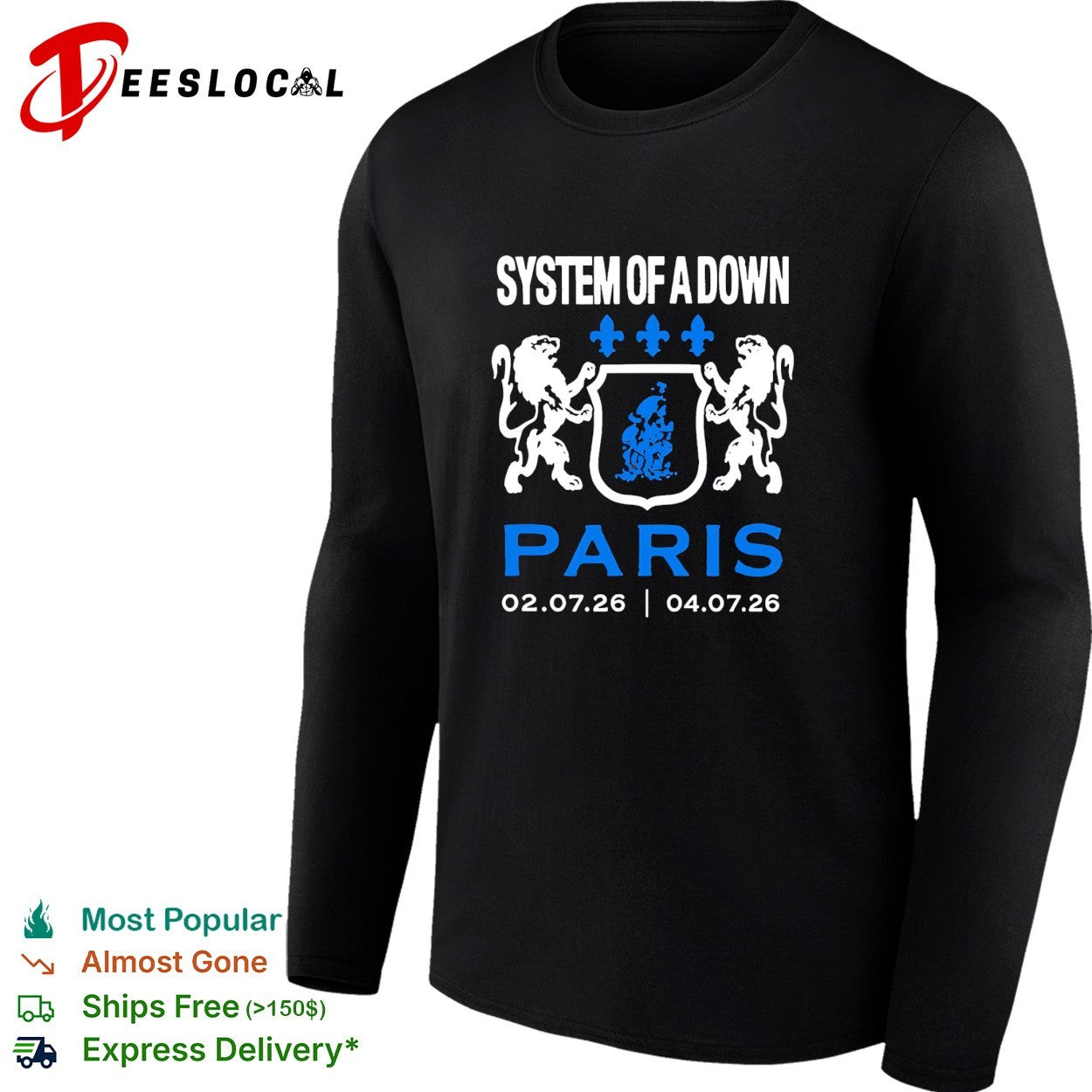 System of a Down Paris concert July 2026 heraldic crest lions shirt