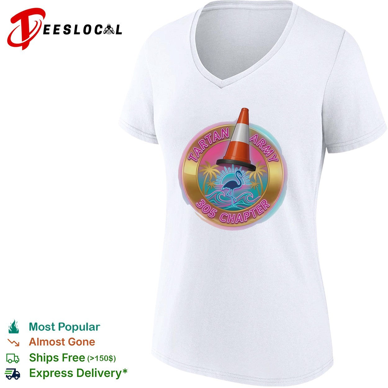 Tartan Army 305 Chapter Flamingo Traffic Cone Retro Miami Summer Beach Sports shirt