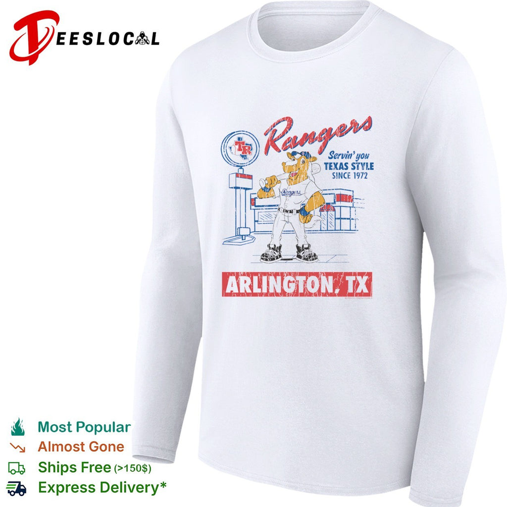 Texas Rangers Captain Mascot Servin you Texas Style Since 1972 Arlington TX shirt