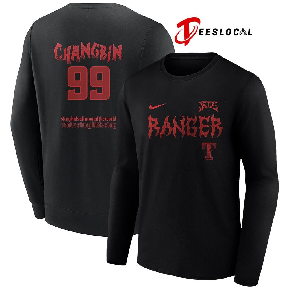 Texas Rangers x Stray Kids Changbin all around the world Dominate world tour name and number shirt