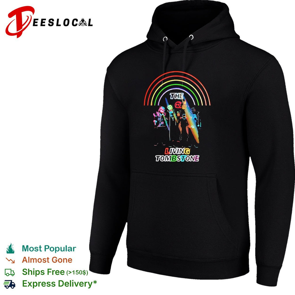 The Living Tombstone neon rainbow skull shirt