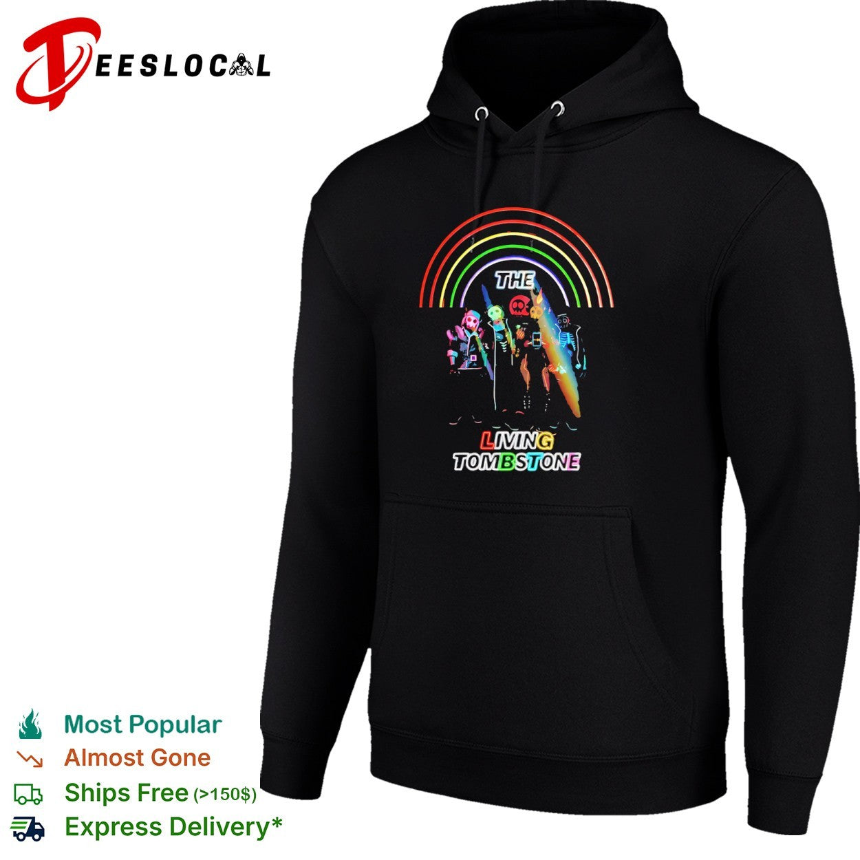 The Living Tombstone neon rainbow skull shirt