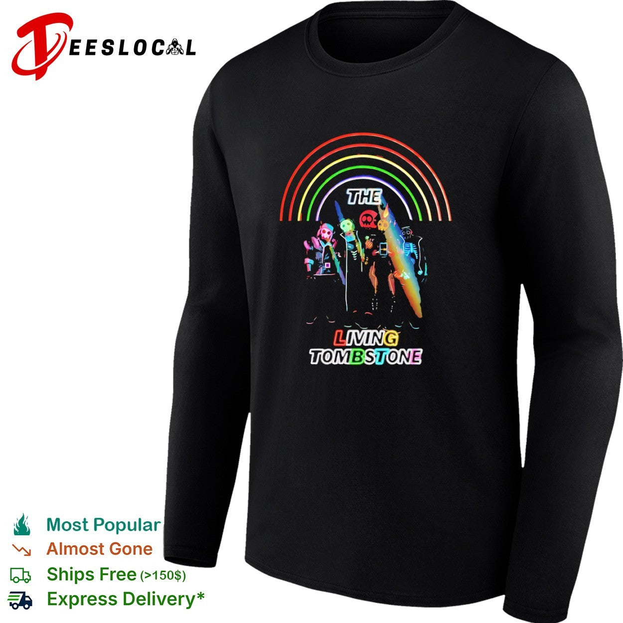 The Living Tombstone neon rainbow skull shirt