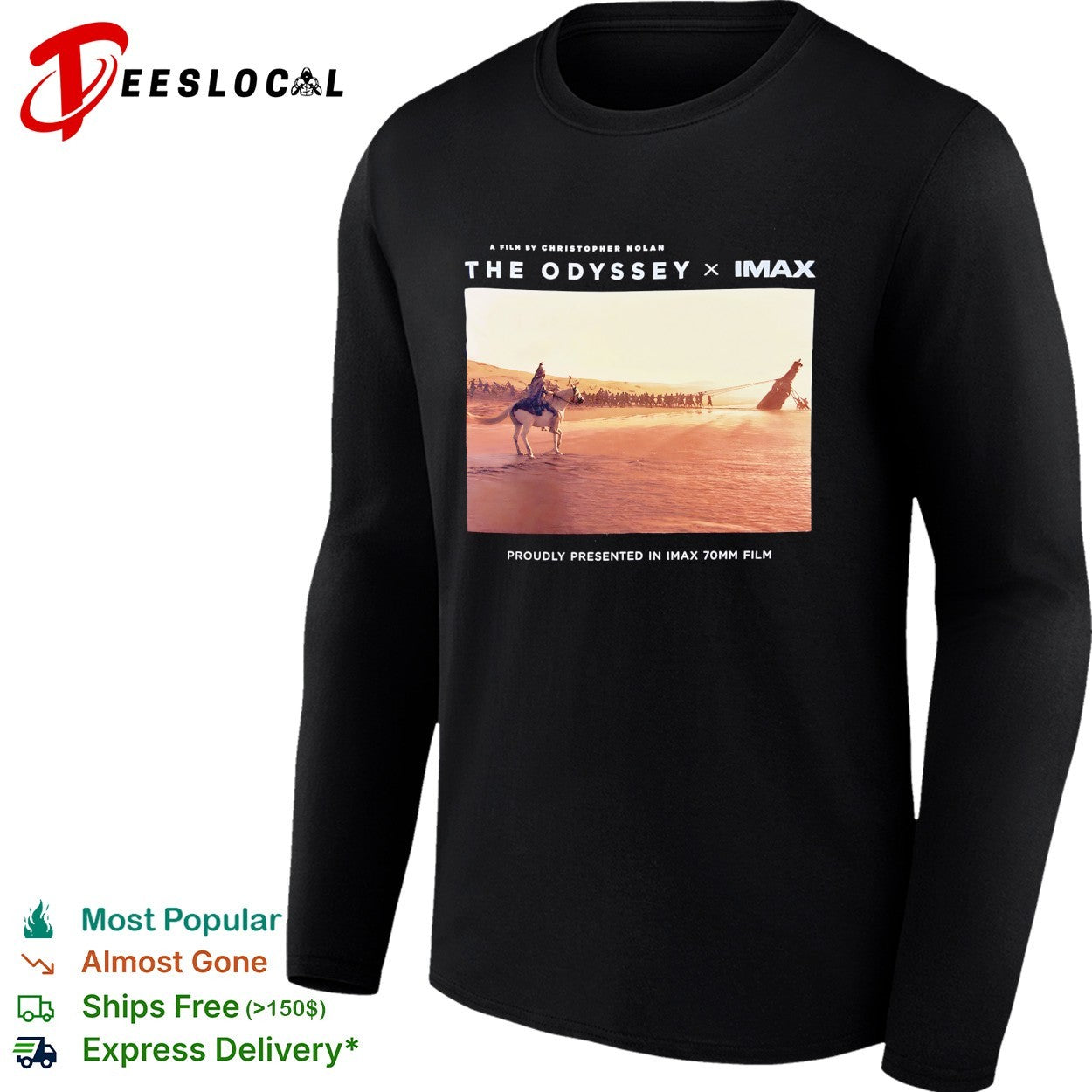 The Odyssey Christopher Nolan IMAX 70mm film people pulling statue on beach horse shirt