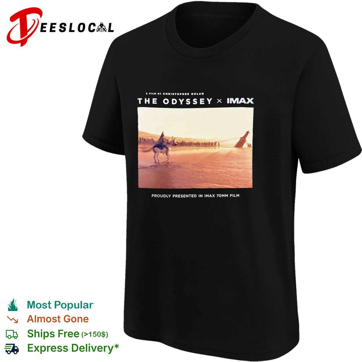 The Odyssey Christopher Nolan IMAX 70mm film people pulling statue on beach horse shirt