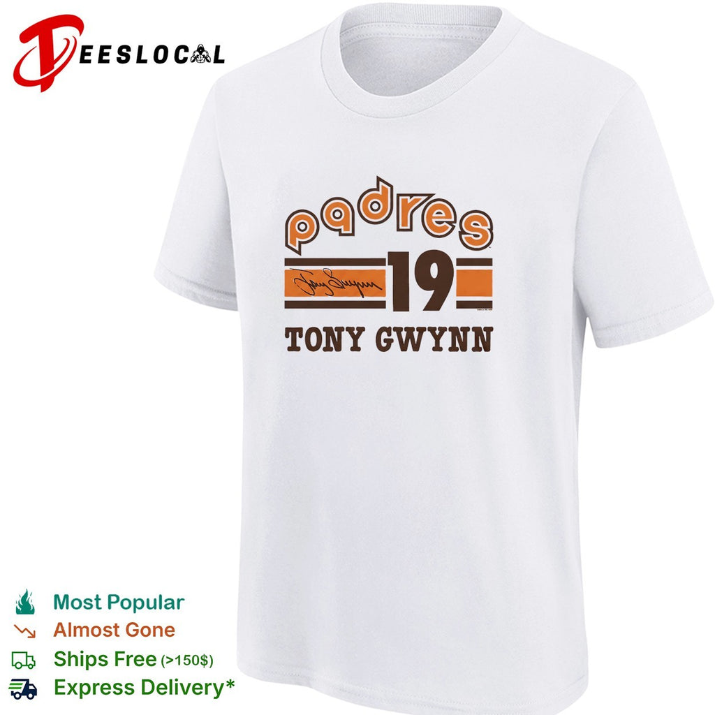 Tony Gwynn San Diego Padres number 19 signature retro shirt