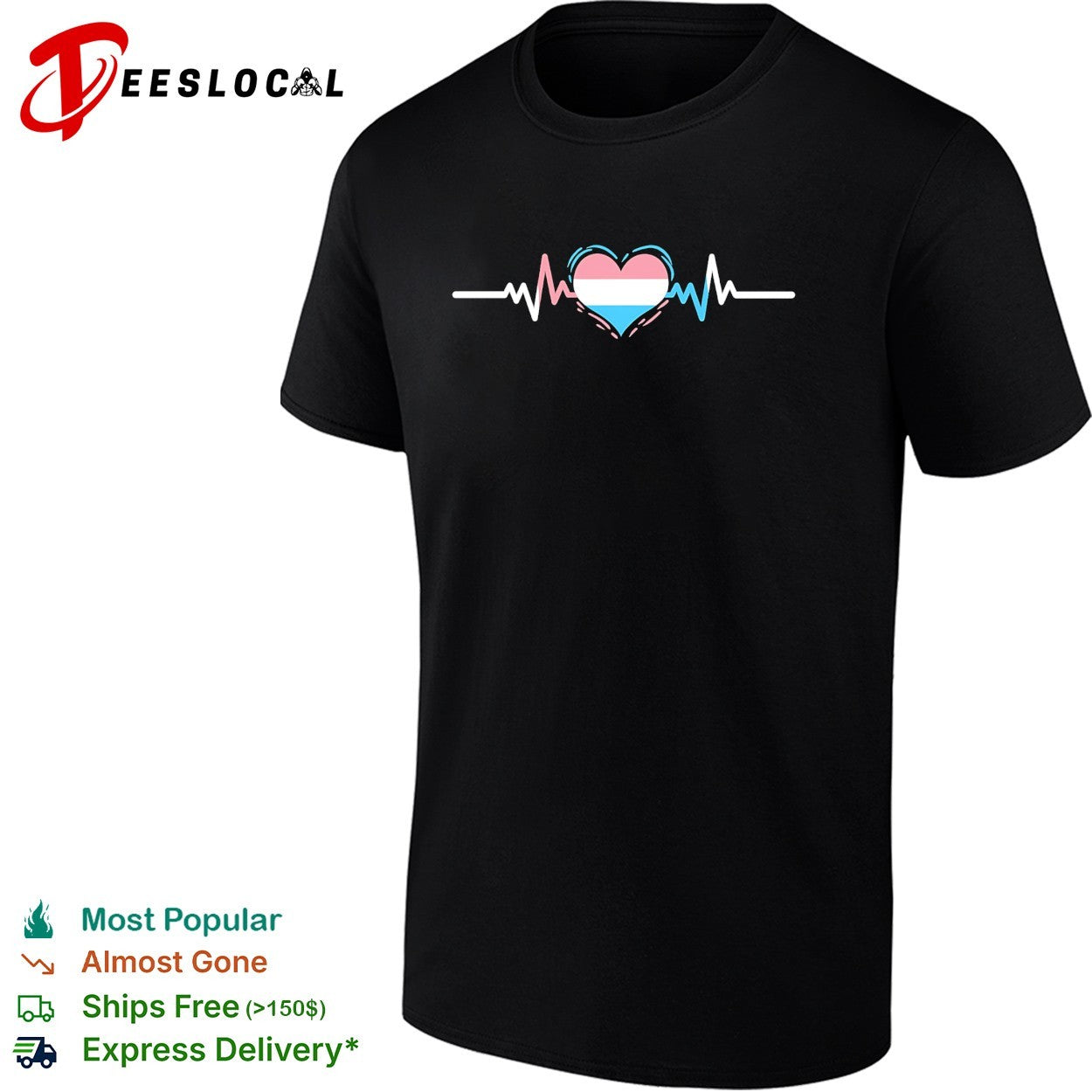 Transgender pride flag heart heartbeat line shirt