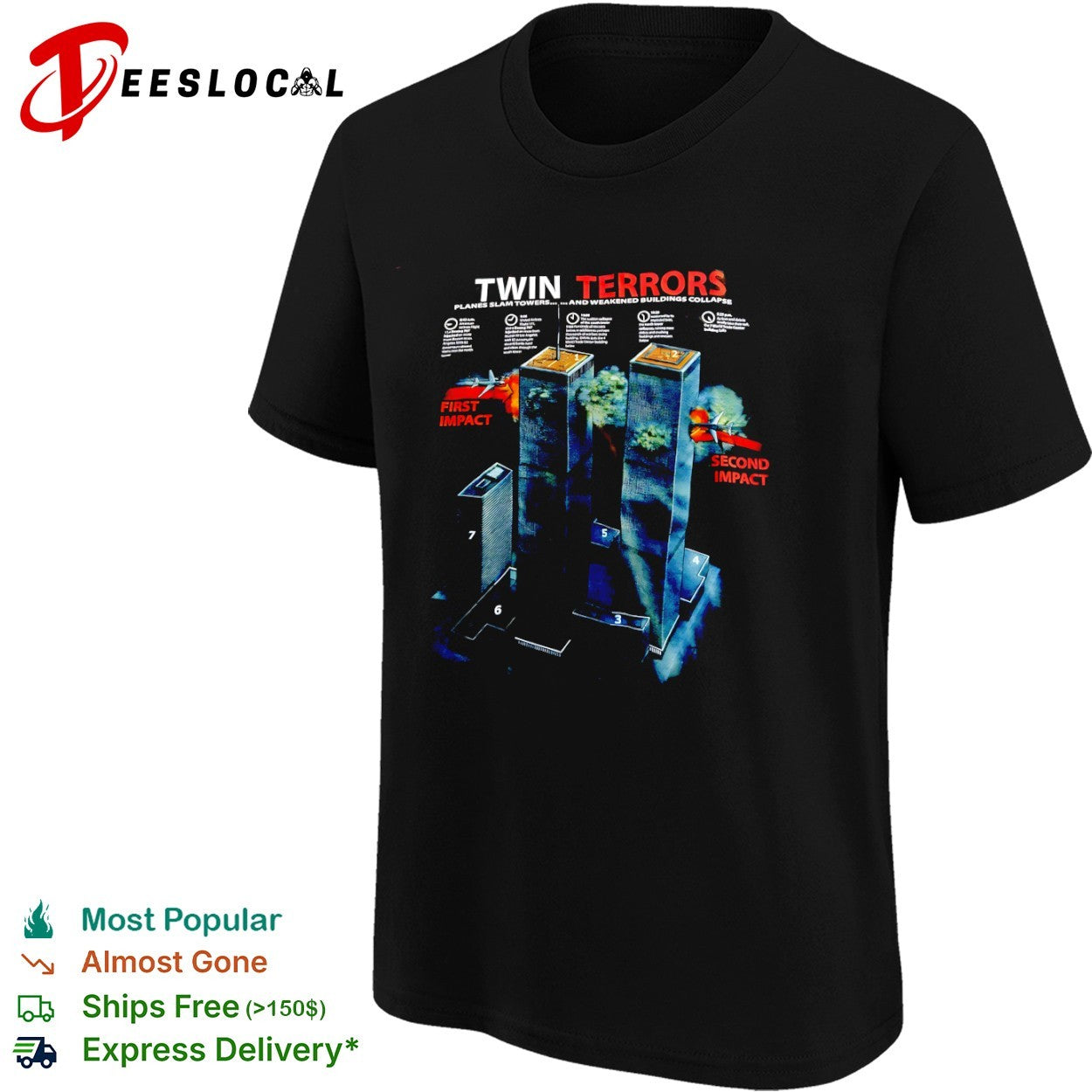 Twin Terrors Planes Slam Towers and Weakened Buildings Collapse 911 History shirt