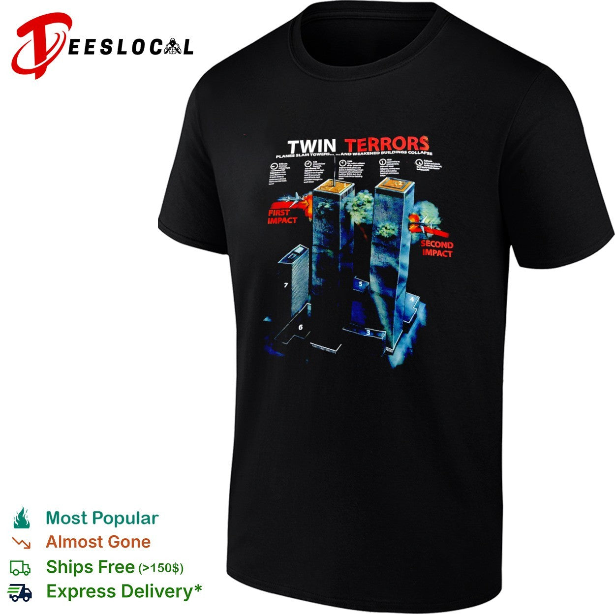 Twin Terrors Planes Slam Towers and Weakened Buildings Collapse 911 History shirt
