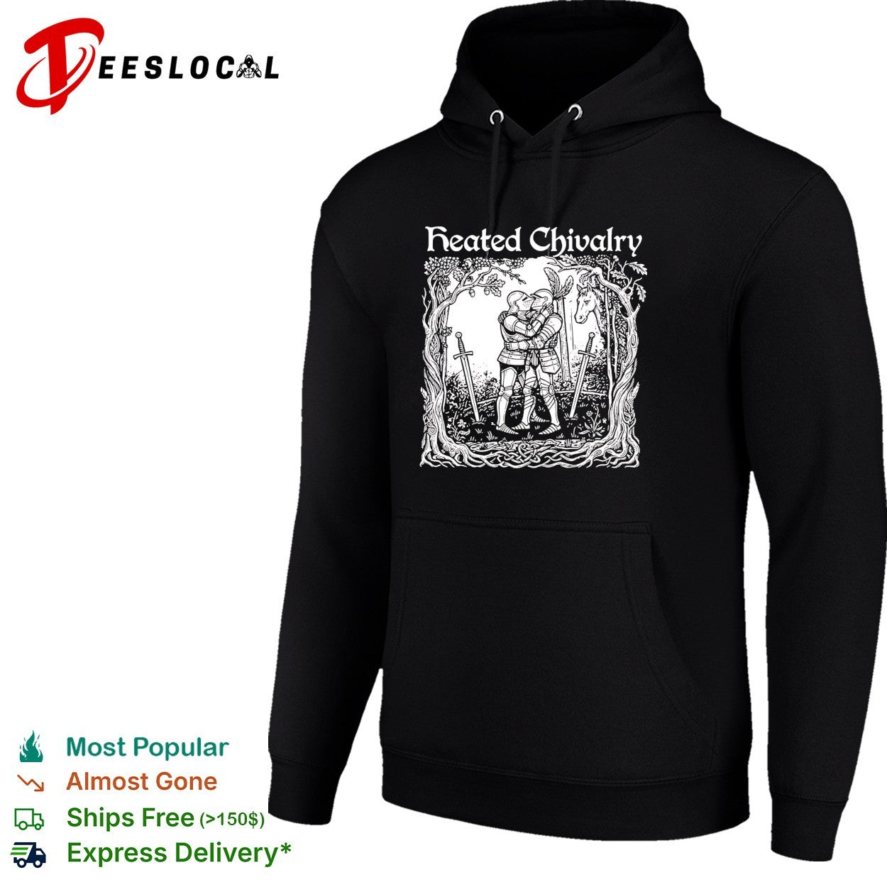 Two knights hugging Heated Chivalry medieval forest shirt