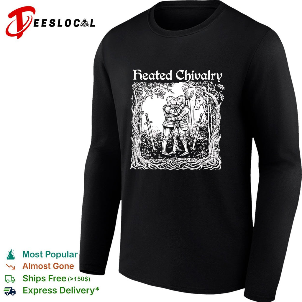 Two knights hugging Heated Chivalry medieval forest shirt