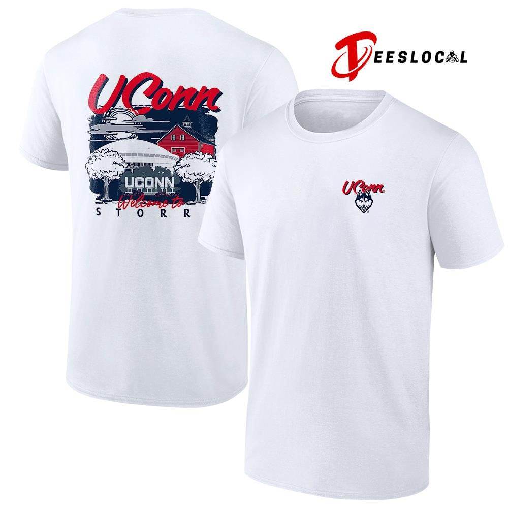 UConn Huskies welcome to Storrs hand drawn campus graphic shirt