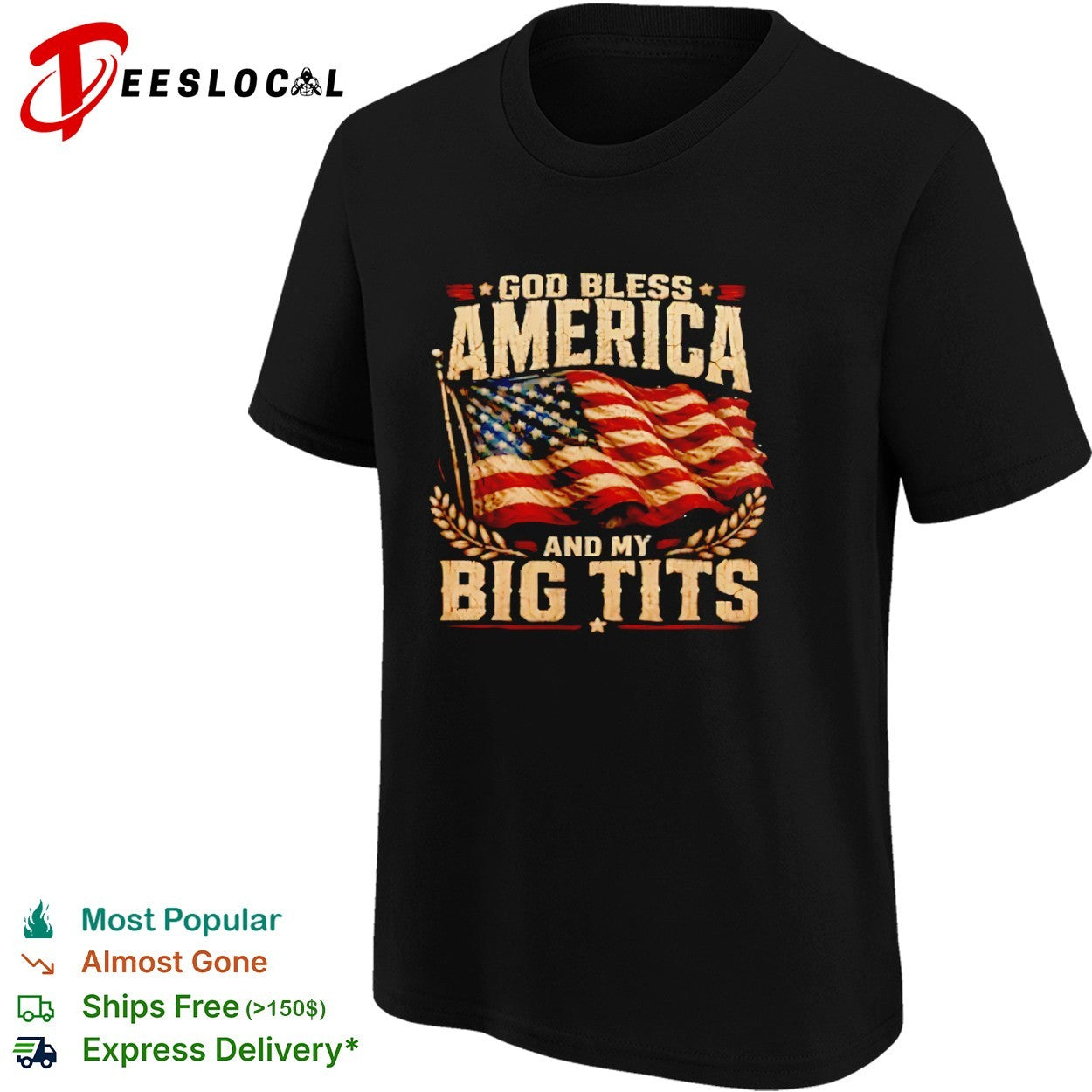 US flag God bless America and my big tits shirt