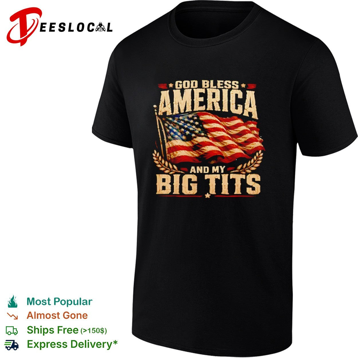 US flag God bless America and my big tits shirt