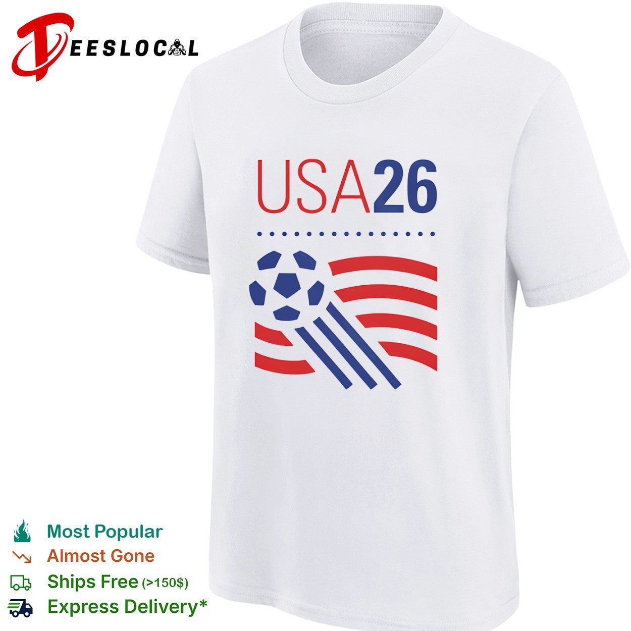 USA 26 Soccer Tournament Patriotic Stripes and Sports Ball shirt