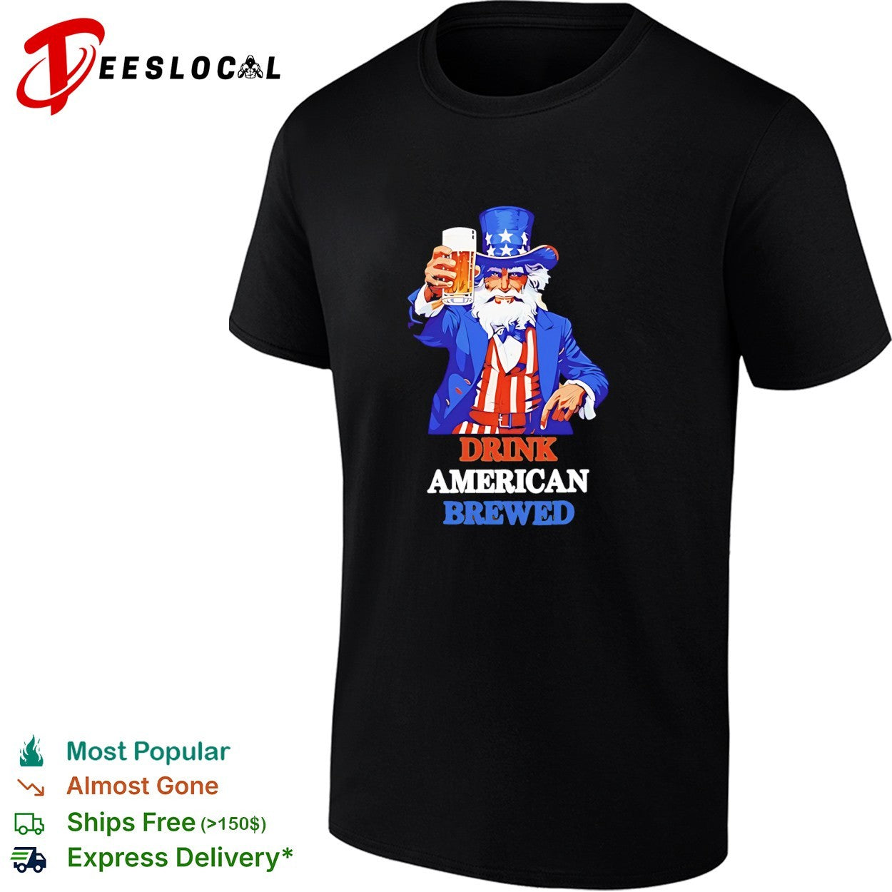Uncle Sam holding beer mug drink American brewed patriotic shirt