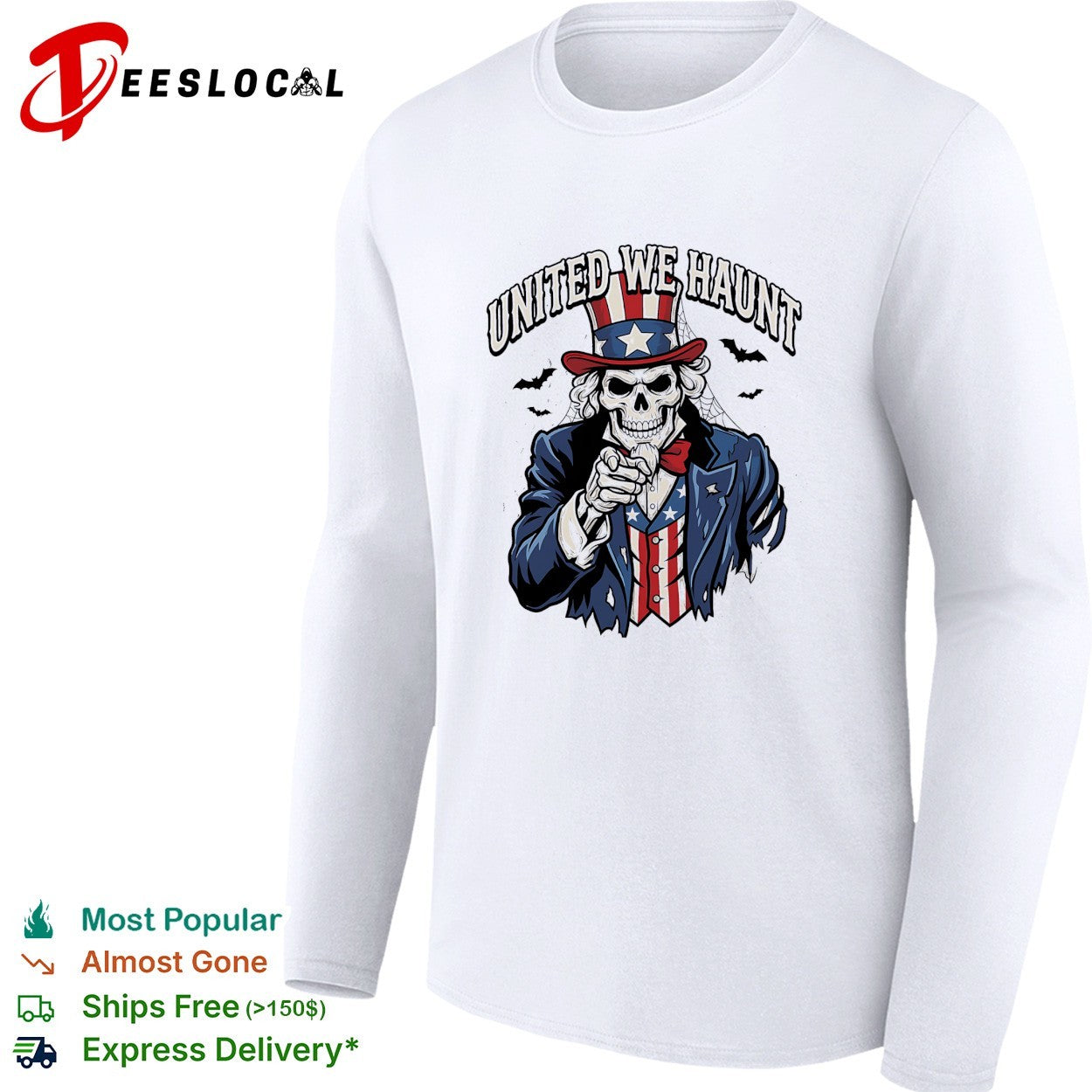 Uncle Sam skeleton pointing United we haunt Halloween bats shirt