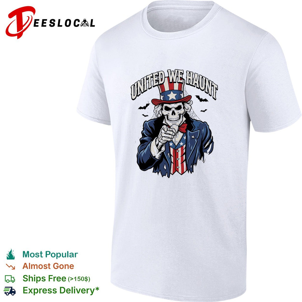 Uncle Sam skeleton pointing United we haunt Halloween bats shirt