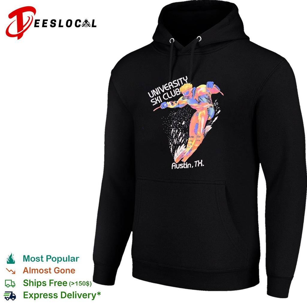 University Ski Club Austin TX skier neon colors 80s shirt