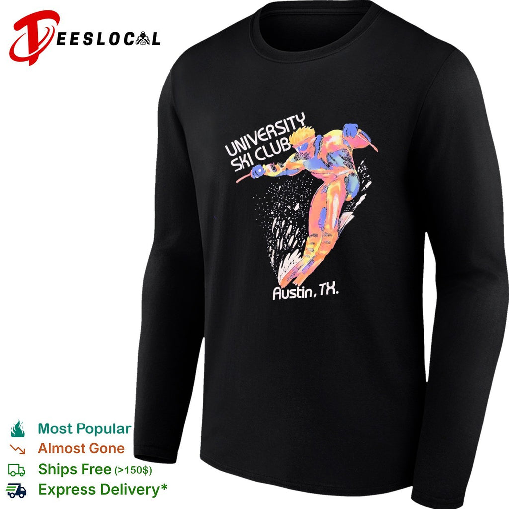 University Ski Club Austin TX skier neon colors 80s shirt