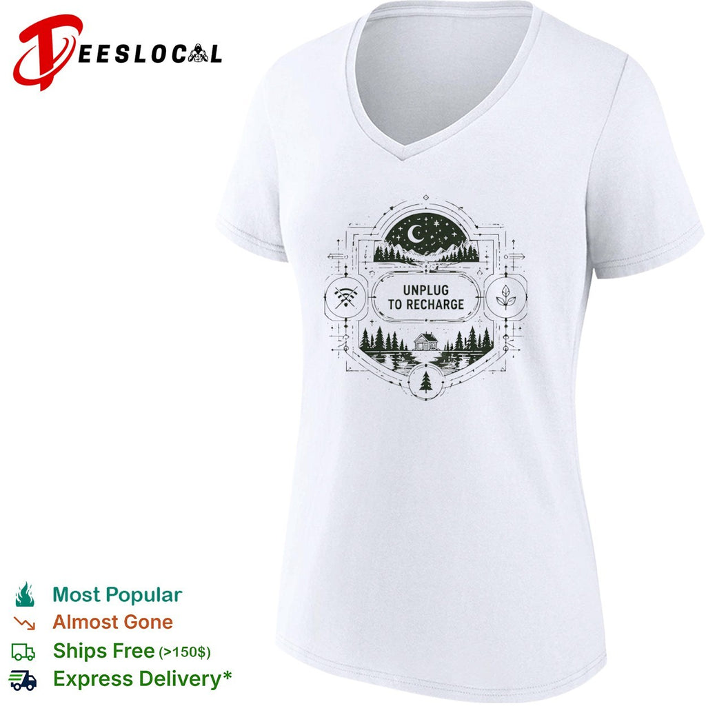 Unplug to Recharge Cabin Forest Night Nature Outdoor Wilderness Camping Lake shirt