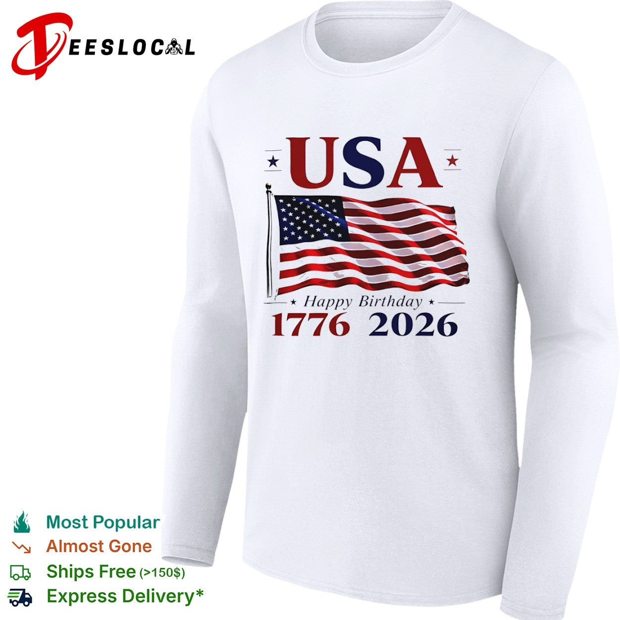 Usa Happy Birthday 1776 2026 American Flag Independence Day shirt