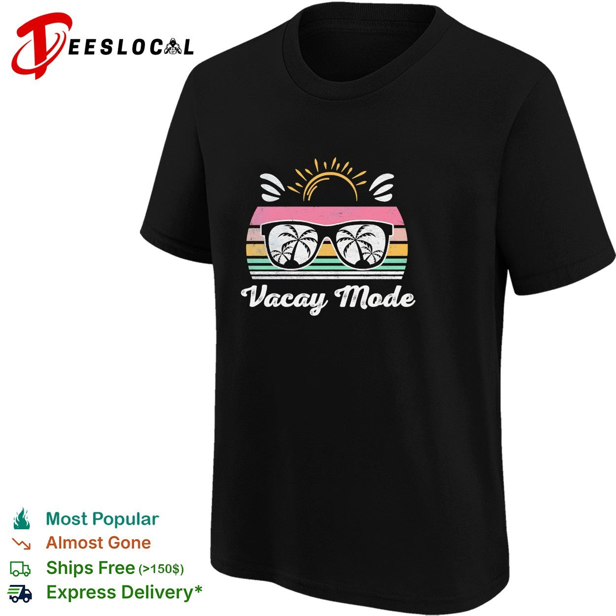 Vacay mode sunglasses palm tree reflection retro sunset shirt