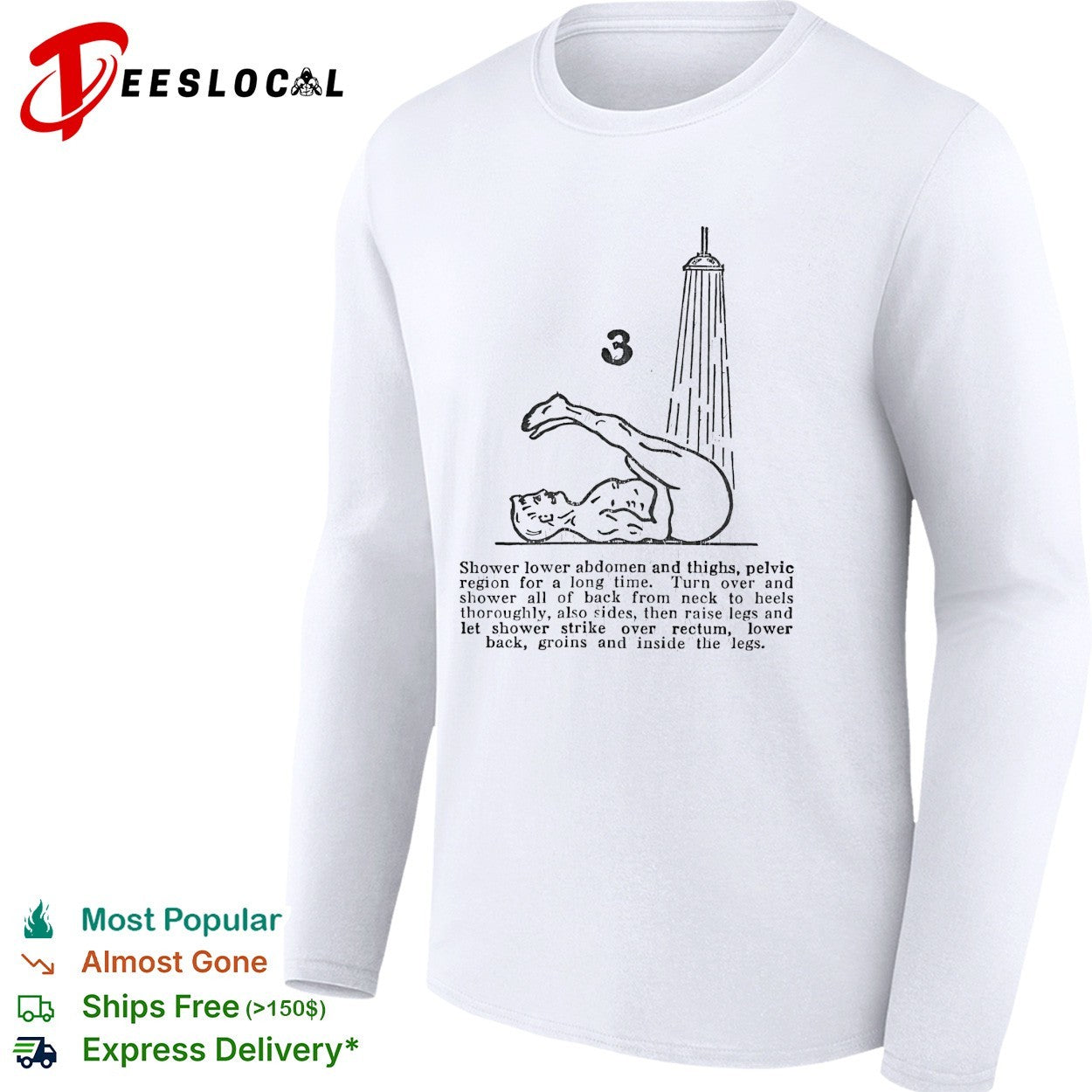 Vintage hygiene shower instruction diagram step 3 shirt