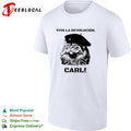 Viva la revolucion Carl cat wearing star beret and headset shirt