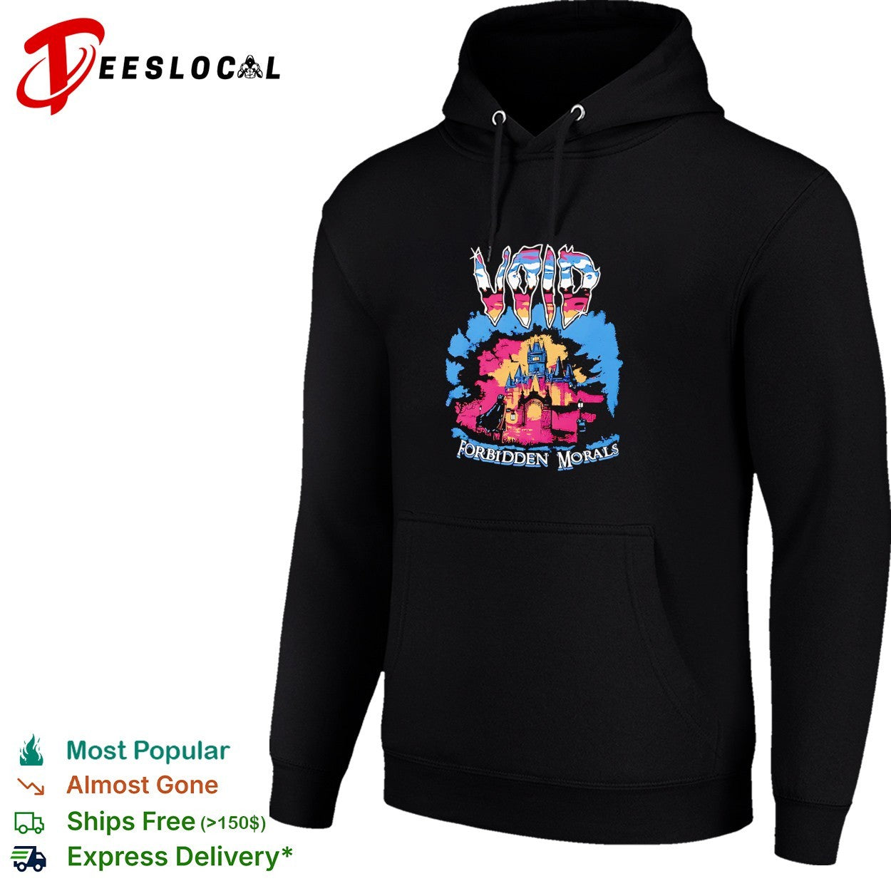 Void Forbidden Morals haunted castle dark figure colorful shirt