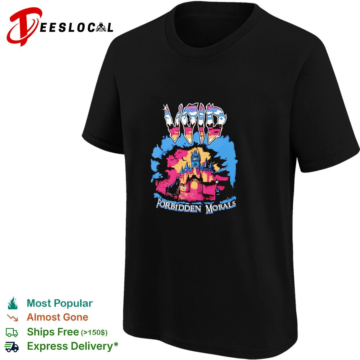 Void Forbidden Morals haunted castle dark figure colorful shirt