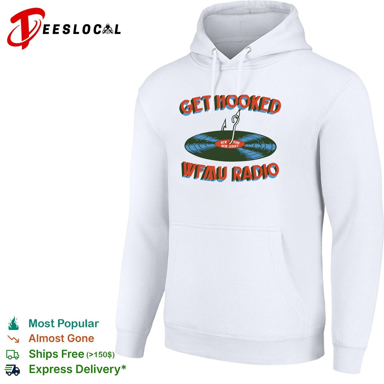 WFMU Radio get hooked vinyl record fishing hook New York New Jersey shirt
