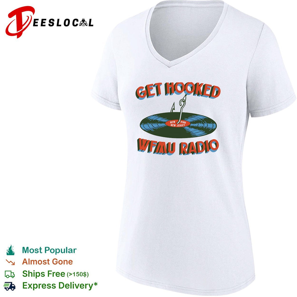 WFMU Radio get hooked vinyl record fishing hook New York New Jersey shirt
