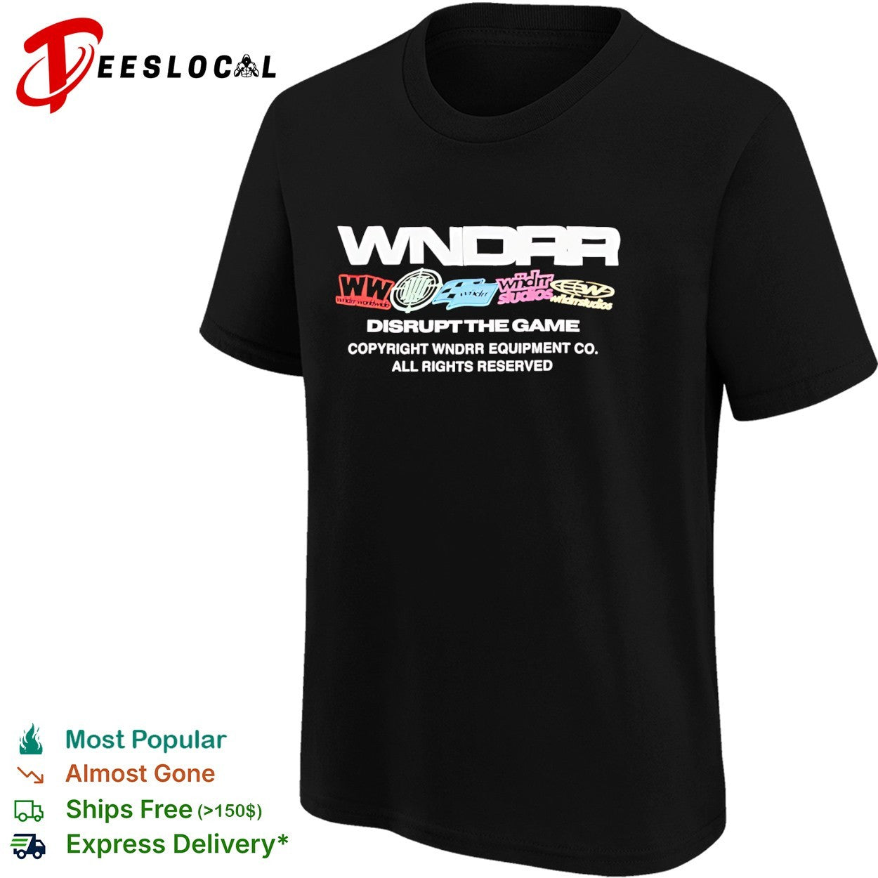 WNDRR Disrupt the Game equipment co sticker logos shirt