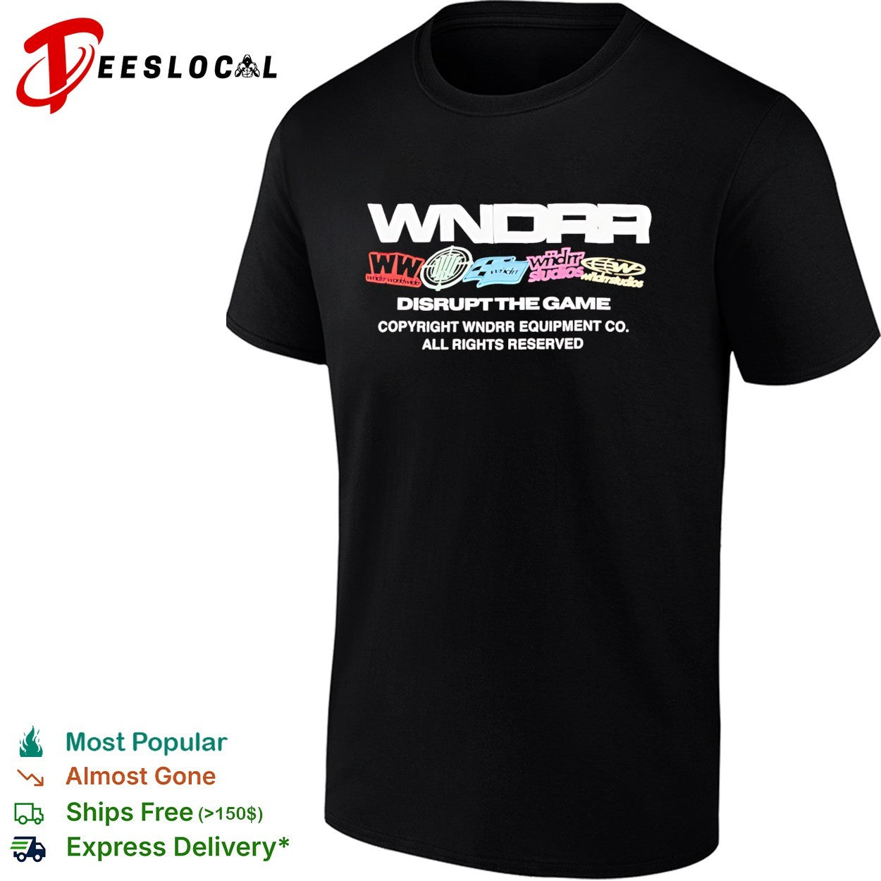 WNDRR Disrupt the Game equipment co sticker logos shirt