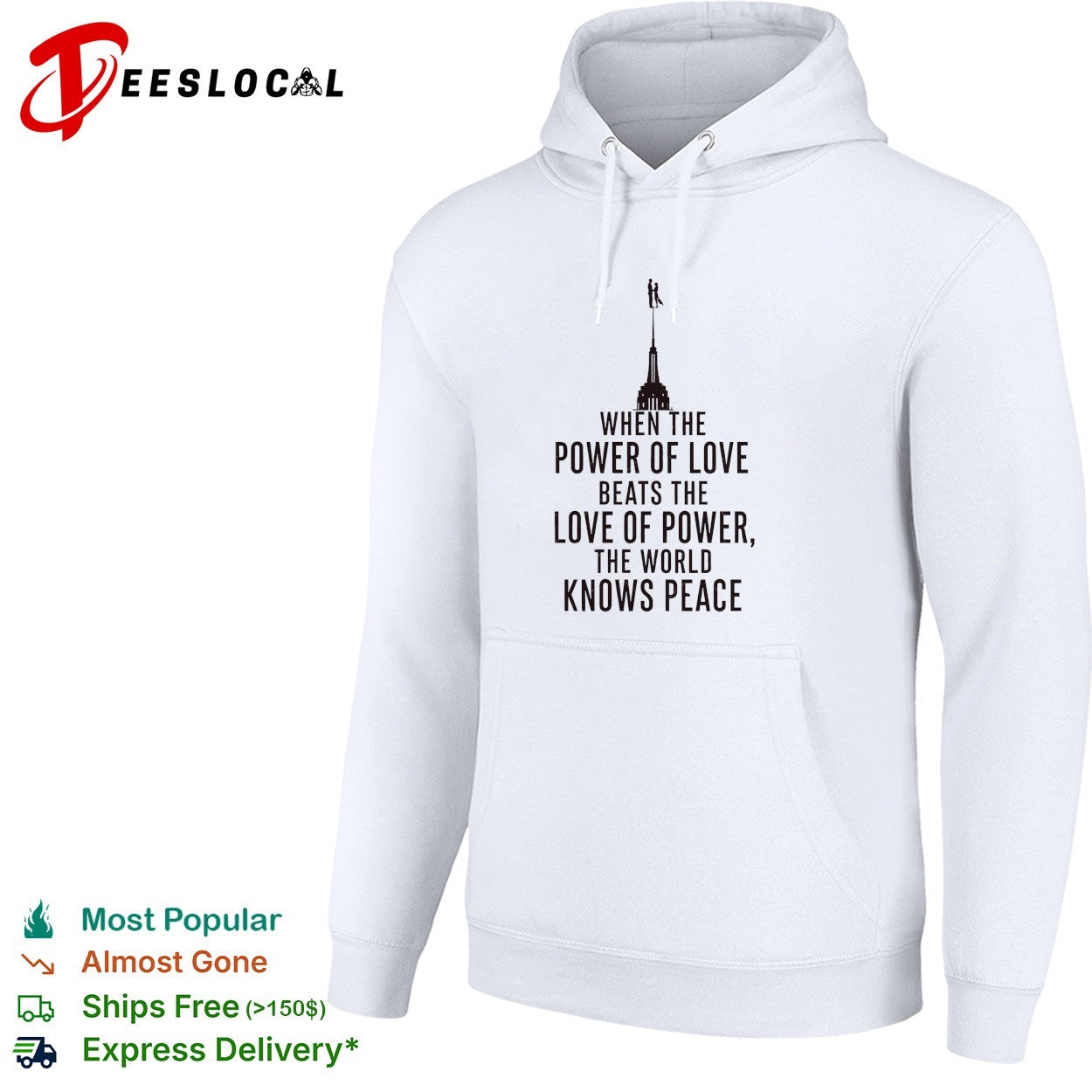 When the power of love beats the love of power the world knows peace tower silhouette couple shirt