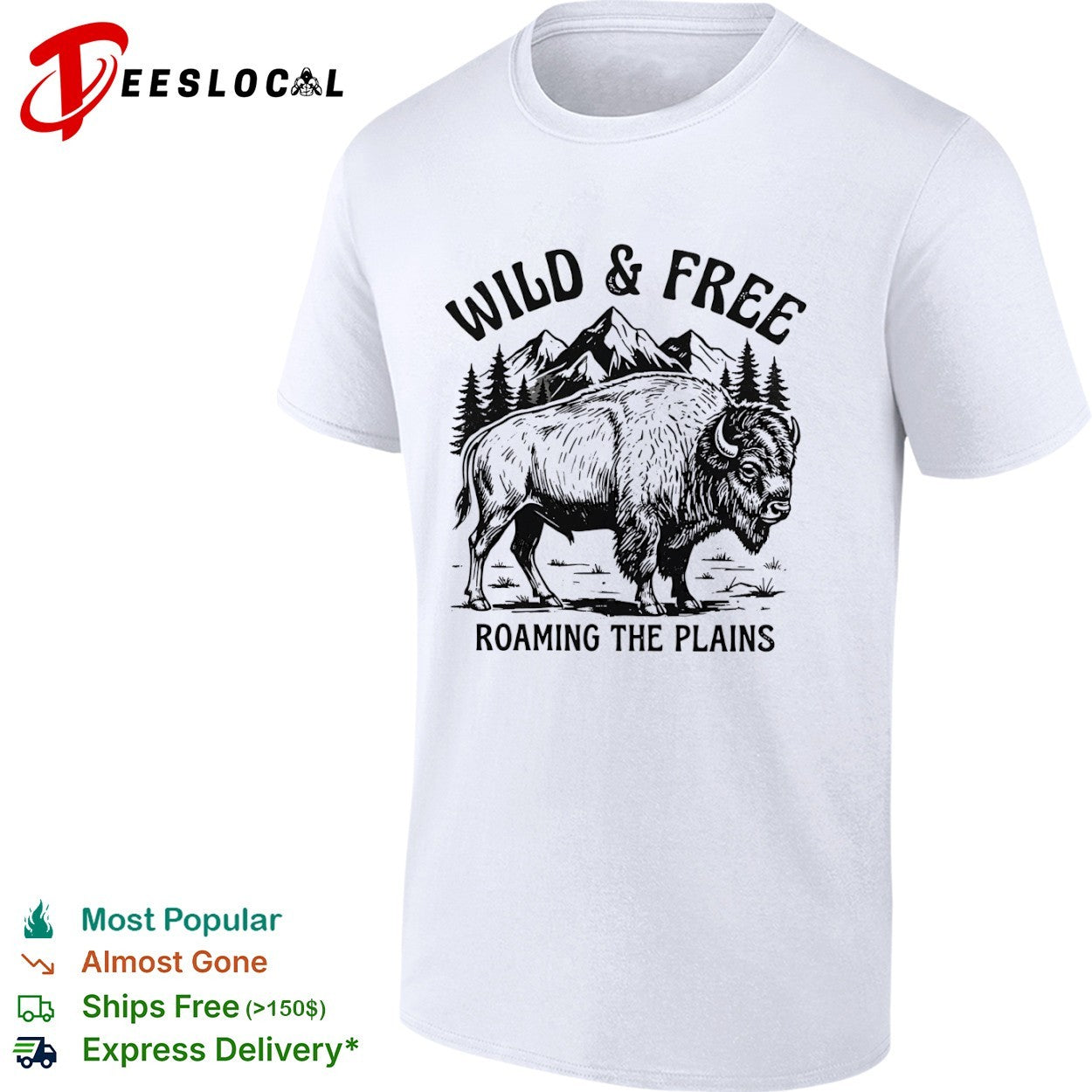 Wild and Free Roaming the Plains American Bison Mountain Nature Wildlife shirt
