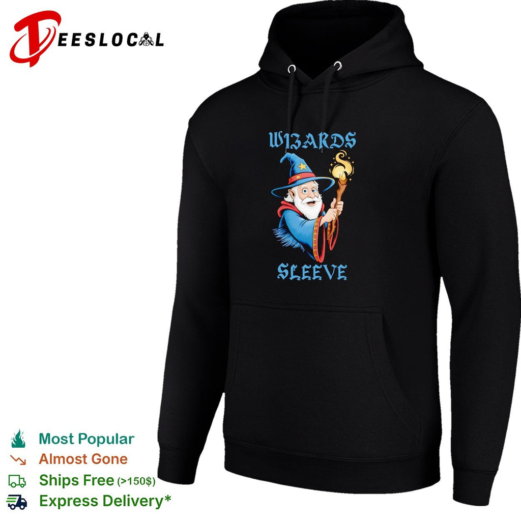 Wizard holding glowing staff wizards sleeve shirt