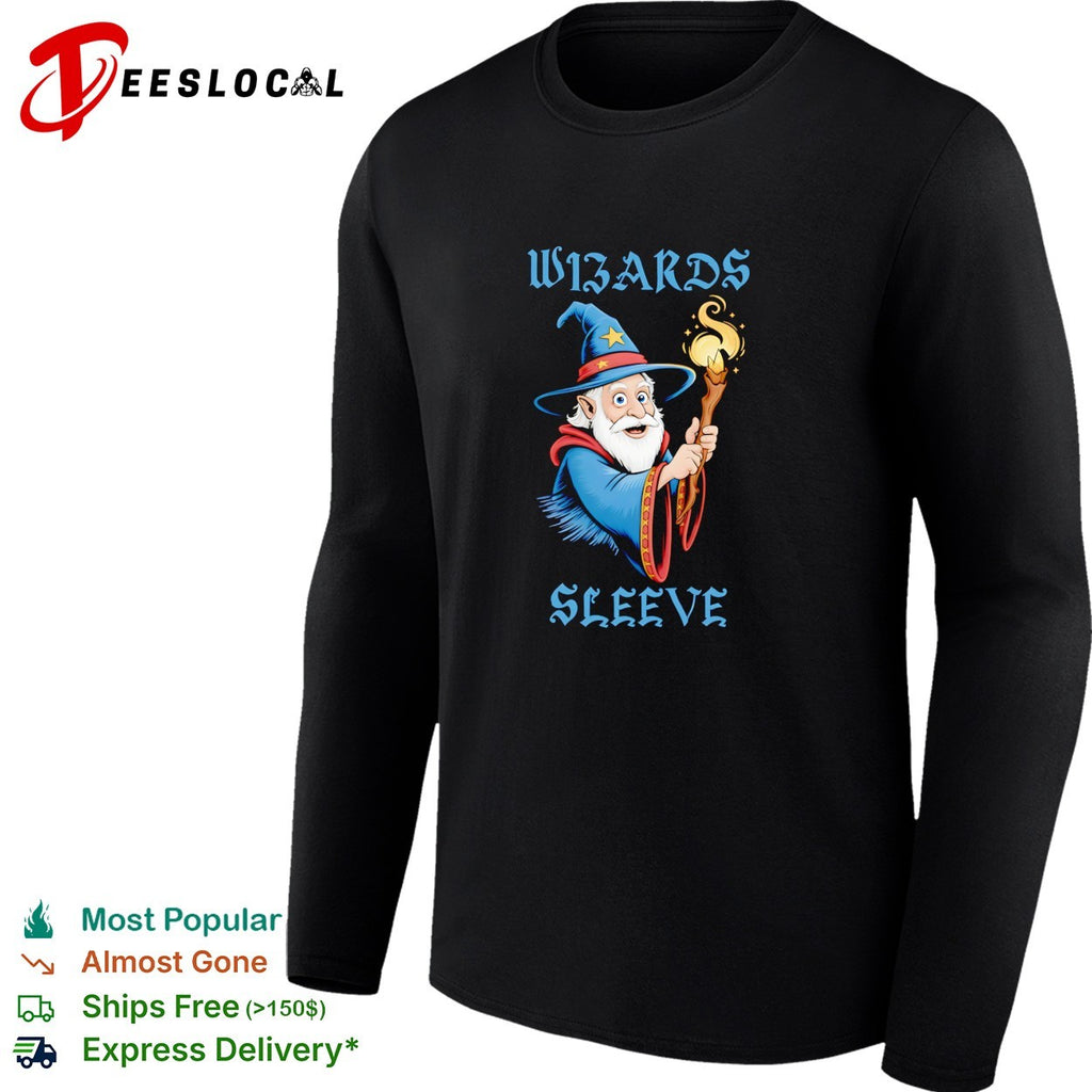 Wizard holding glowing staff wizards sleeve shirt