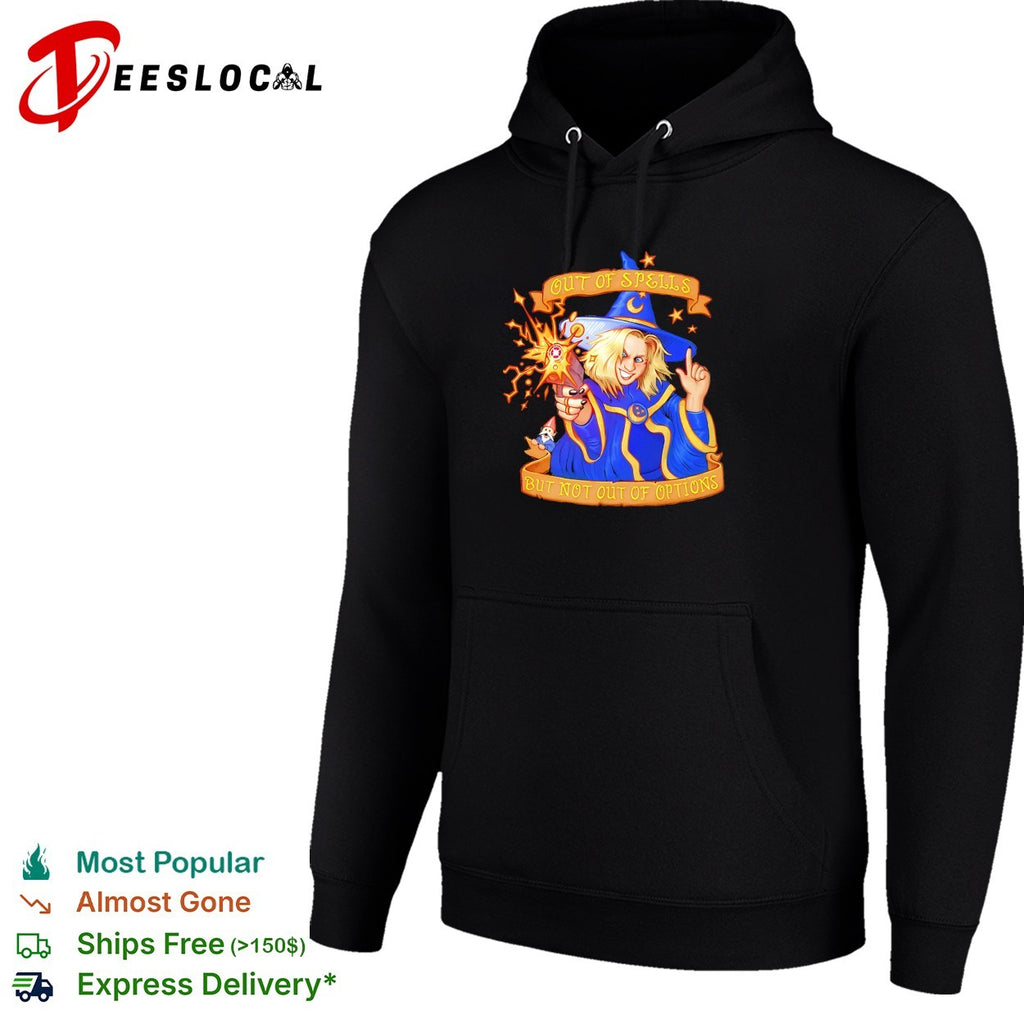 Wizard woman holding gun out of spells but not out of options shirt