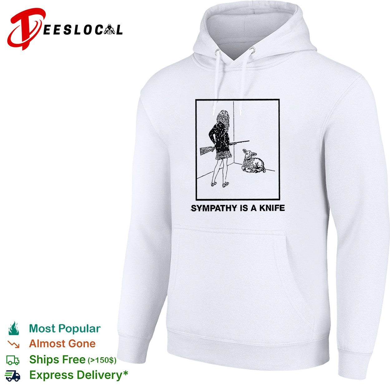Woman holding shotgun looking at lamb sympathy is a knife shirt