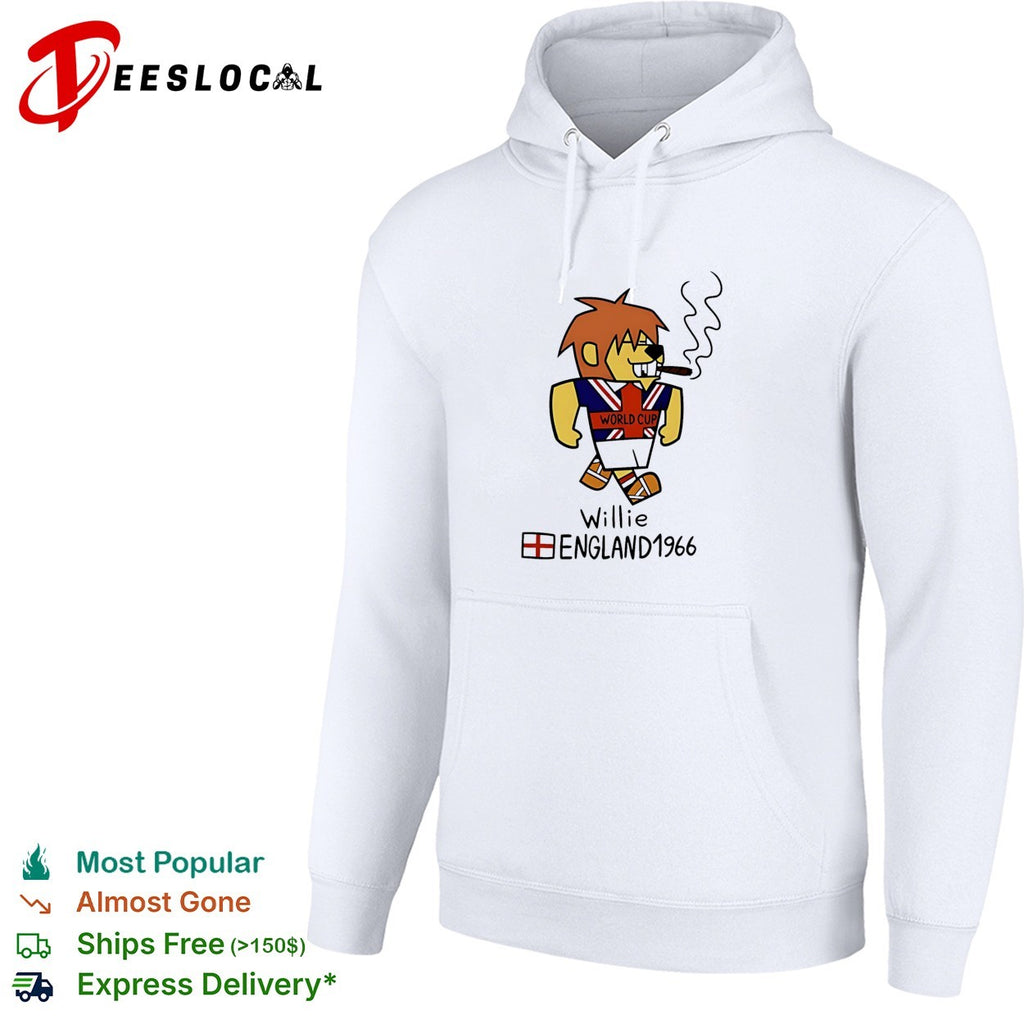 World Cup Willie England 1966 mascot cartoon smoking cigar soccer tournament shirt
