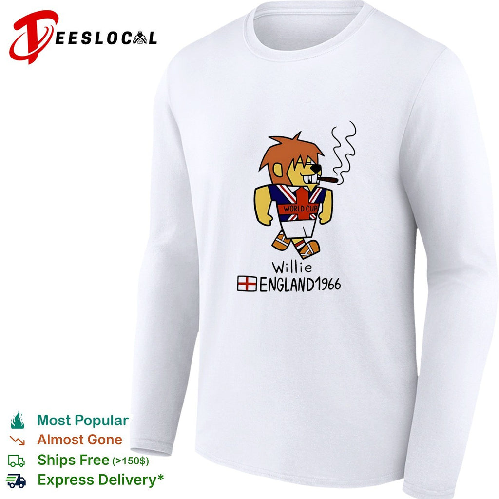 World Cup Willie England 1966 mascot cartoon smoking cigar soccer tournament shirt