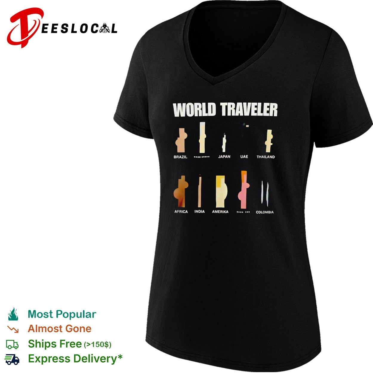 World Traveler Brazil Japan UAE Thailand Africa India Amerika Colombia shirt