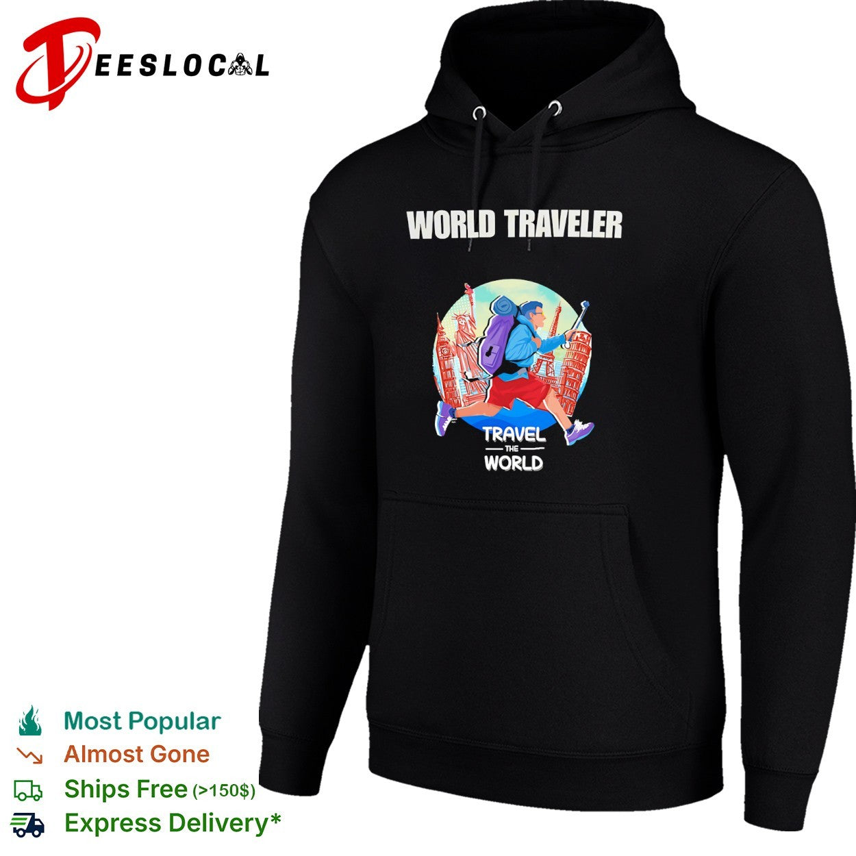 World Traveler Travel the World Statue of Liberty Big Ben Eiffel Tower Pisa shirt